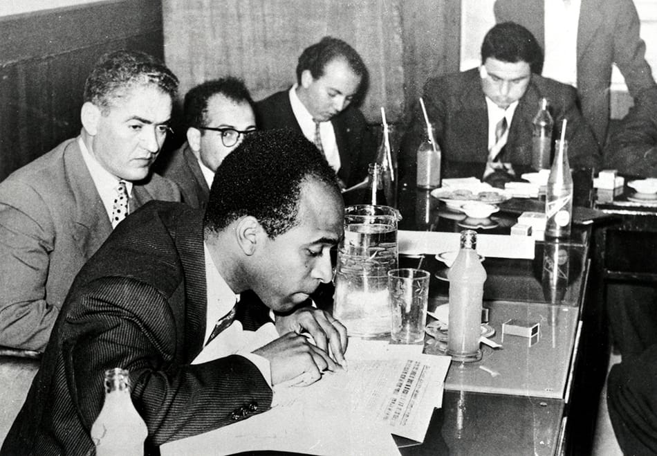 Frantz Fanon at a press conference during a writers' conference in Tunis