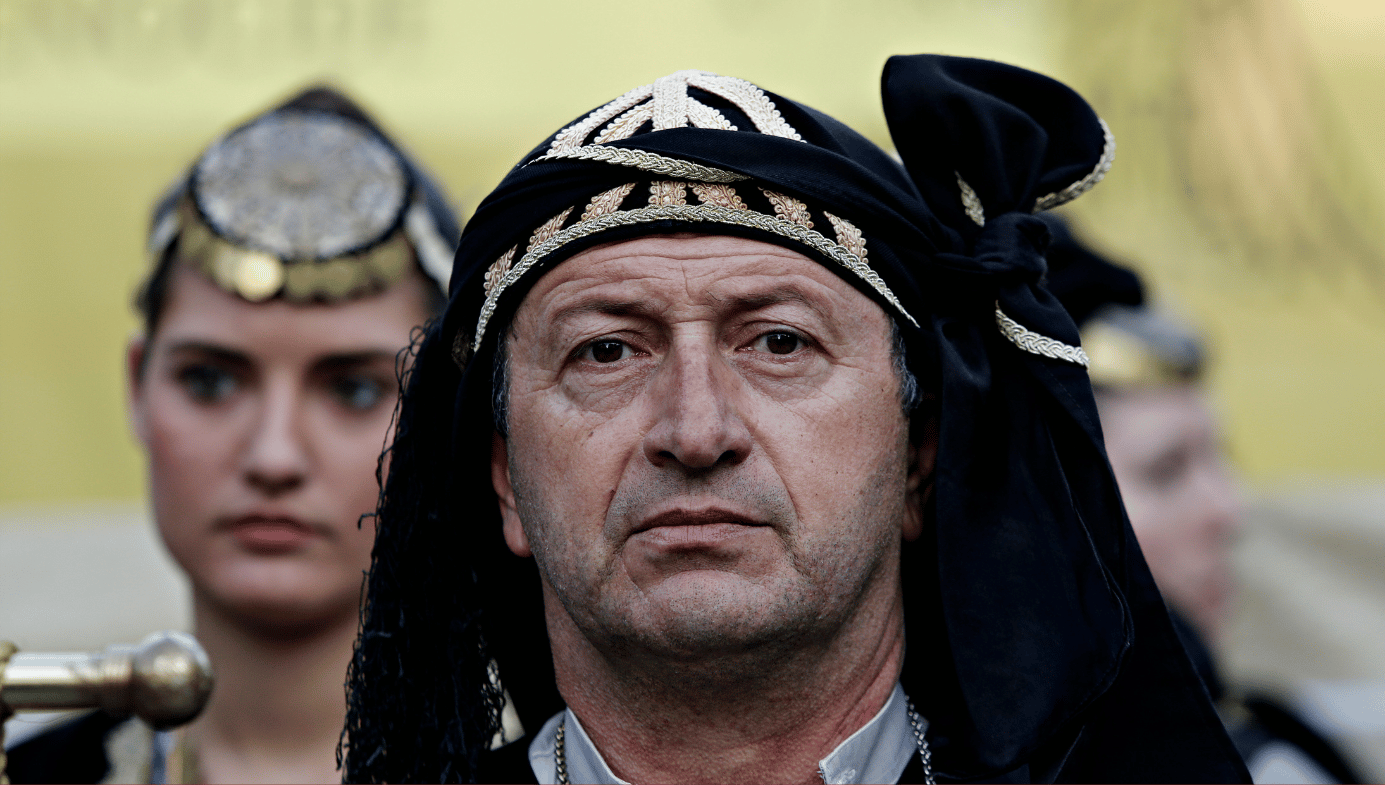 A Pontian man wears traditional costume during a ceremony. 