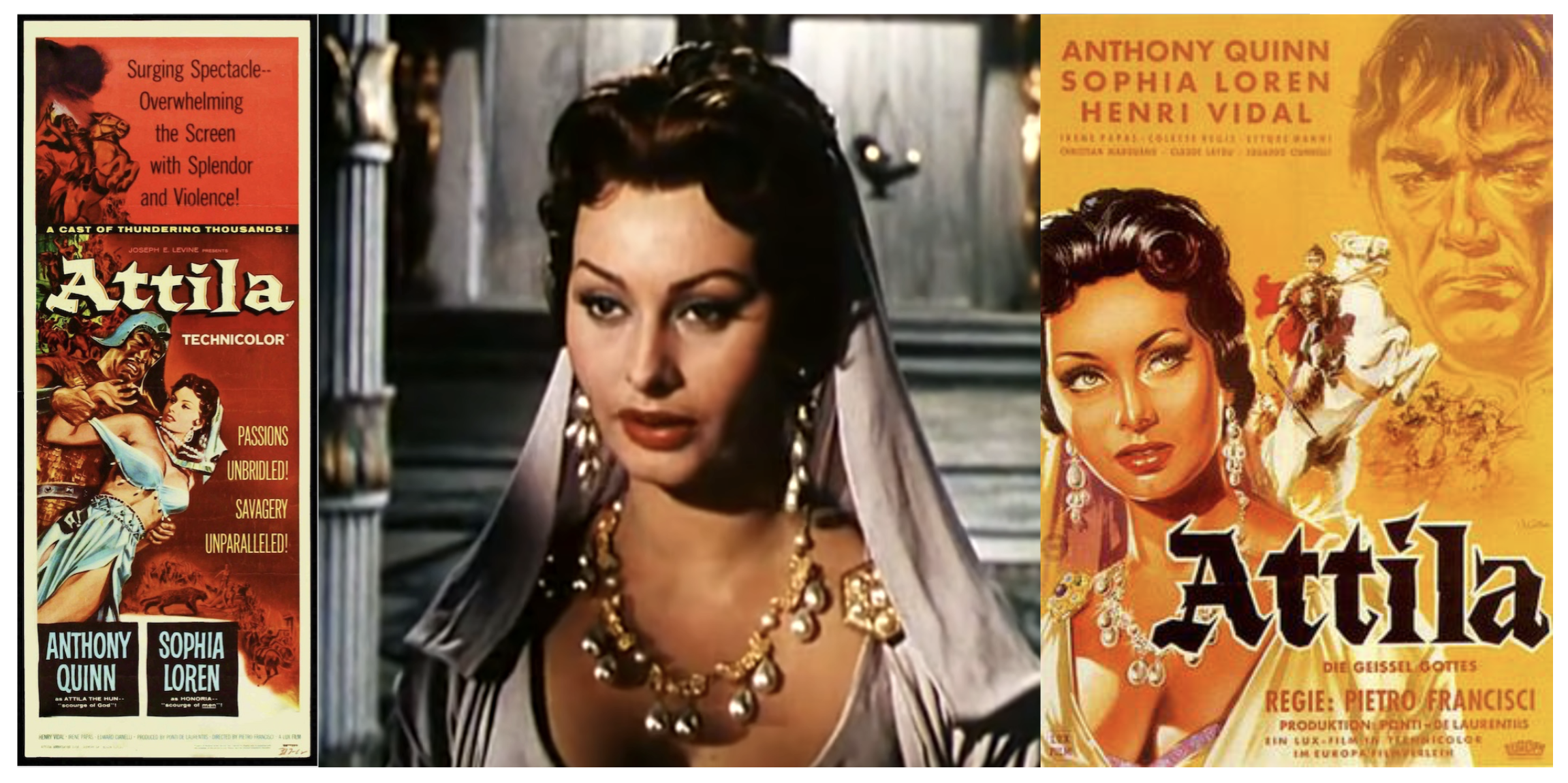 Justa Grata Honoria (418–455), known widely as Honoria, as portrayed by Sophia Loren in the 1954 blockbuster film Attila.