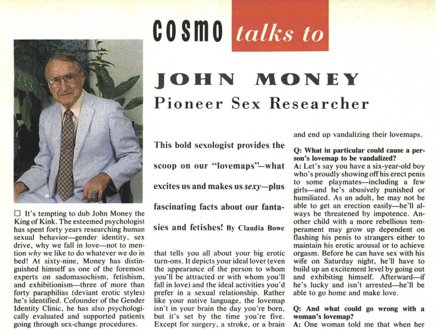 Screenshot of a page from Cosmopolitan magazine, featuring a photograph of Money and an interview