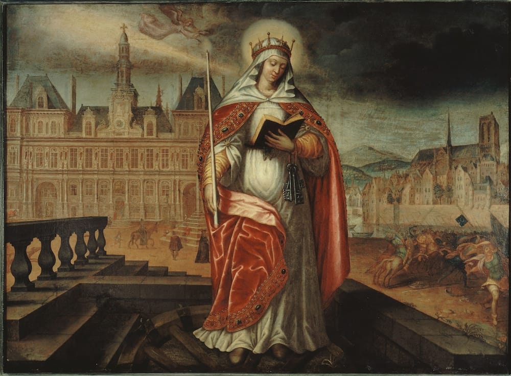 A painting of St. Geneviève as patroness of Paris, by an unknown artist, from the collection of the Musée Carnavalet.