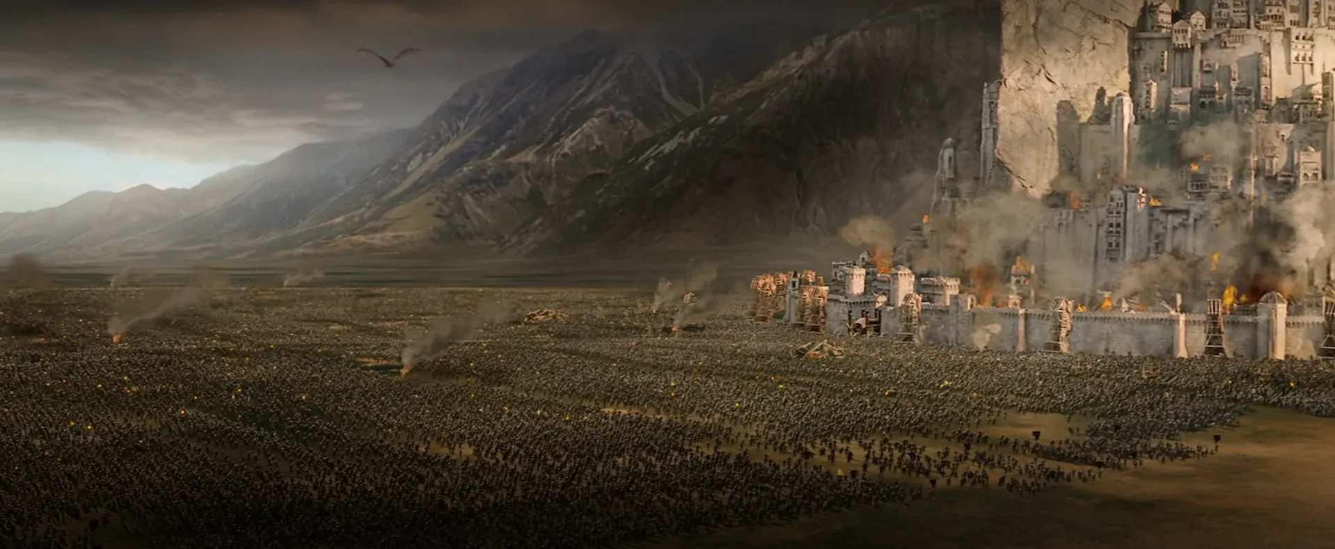 The Battle of the Pelennor Fields, as depicted in the 2003 film, The Lord of the Rings: The Return of the King.