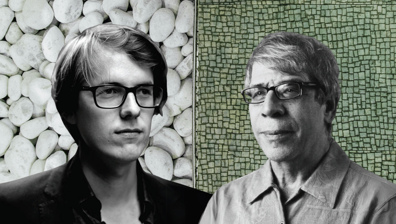 Black and white portraits of Maarten Boudry and Jerry A. Coyne. Background is two different types of stones. 