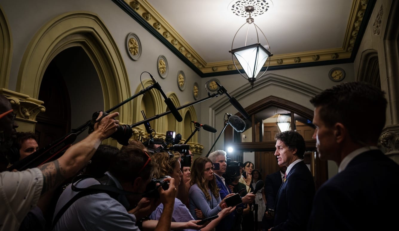 Justin Trudeau at a press conference.