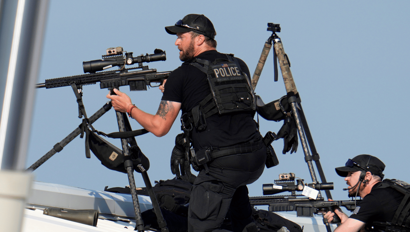Police snipers on a roof during Donald Trump’s campaign event in Pennsylvania on 13 July 2024. 