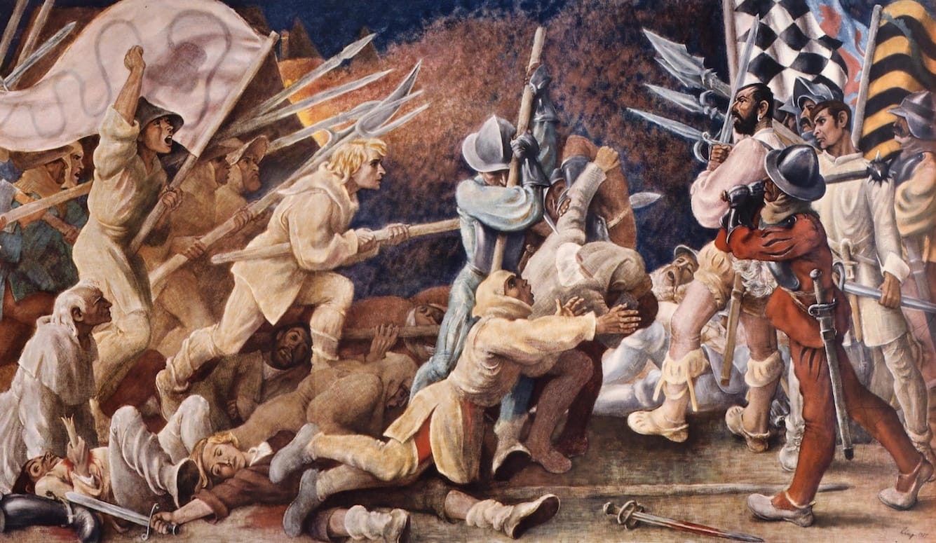 Detail from Der große deutsche Bauernkrieg (The Great German Peasants’ War), a 1955 painting by Max Lingner (1888–1959). 