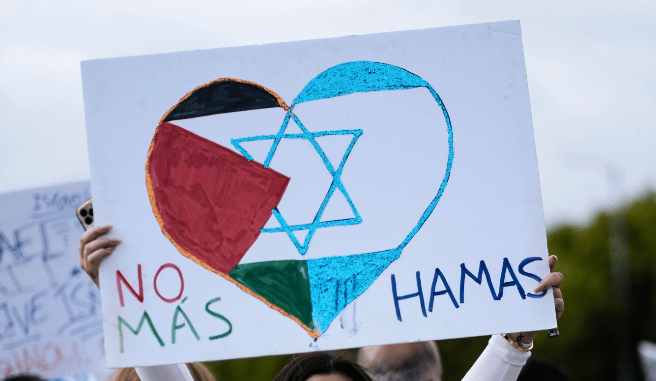 "No más Hamas" at the pro-Israel rally in Los Angeles.