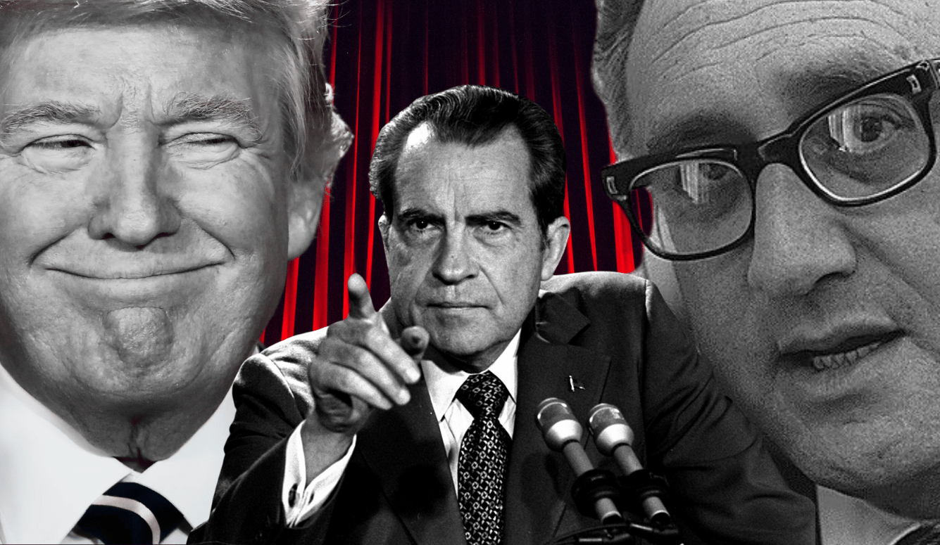 A collage of Trump, Nixon, and Kissinger.