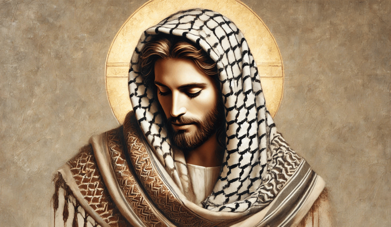 An AI image of Jesus wearing a keffiyeh.