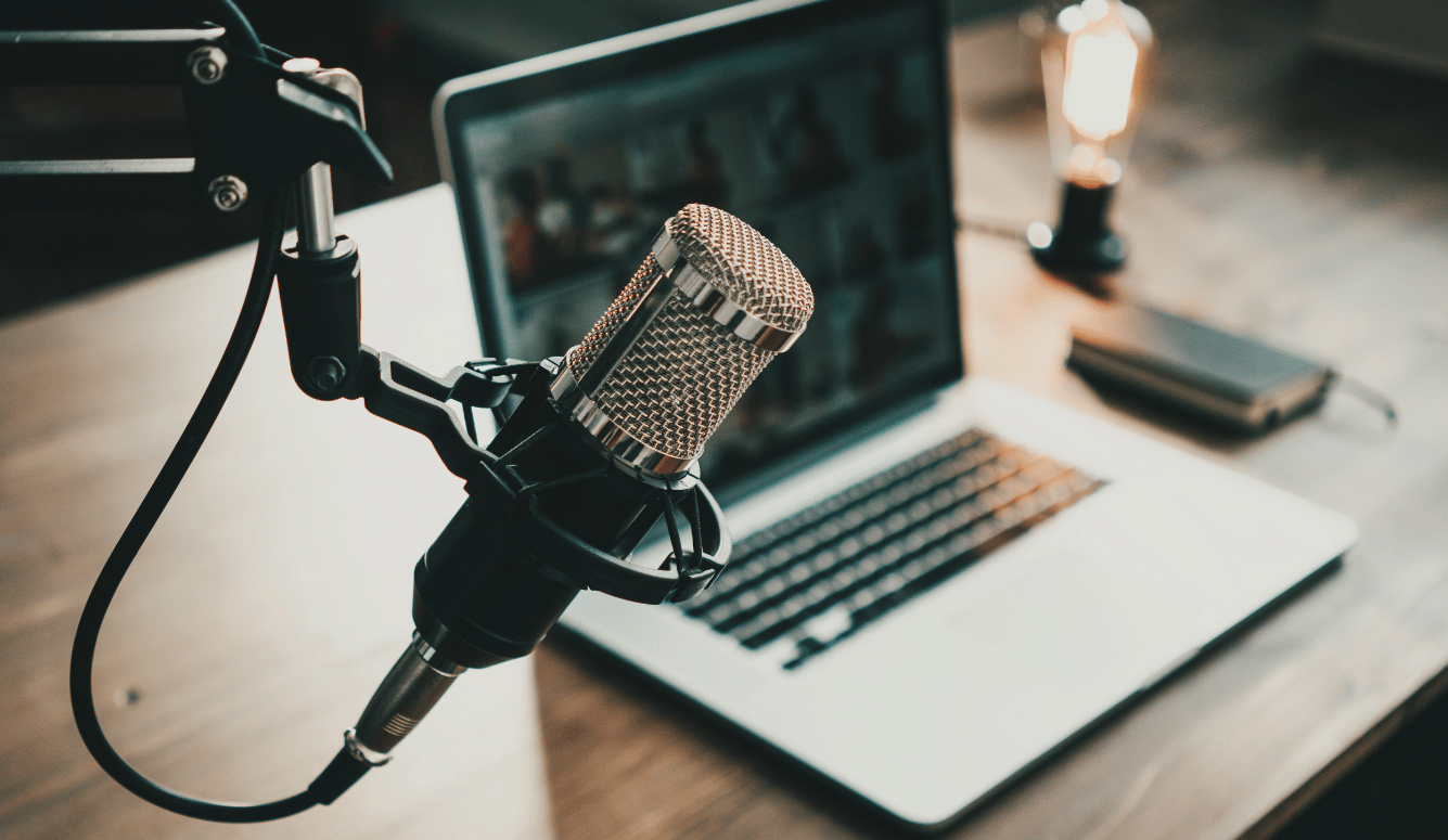 A microphone and laptop.