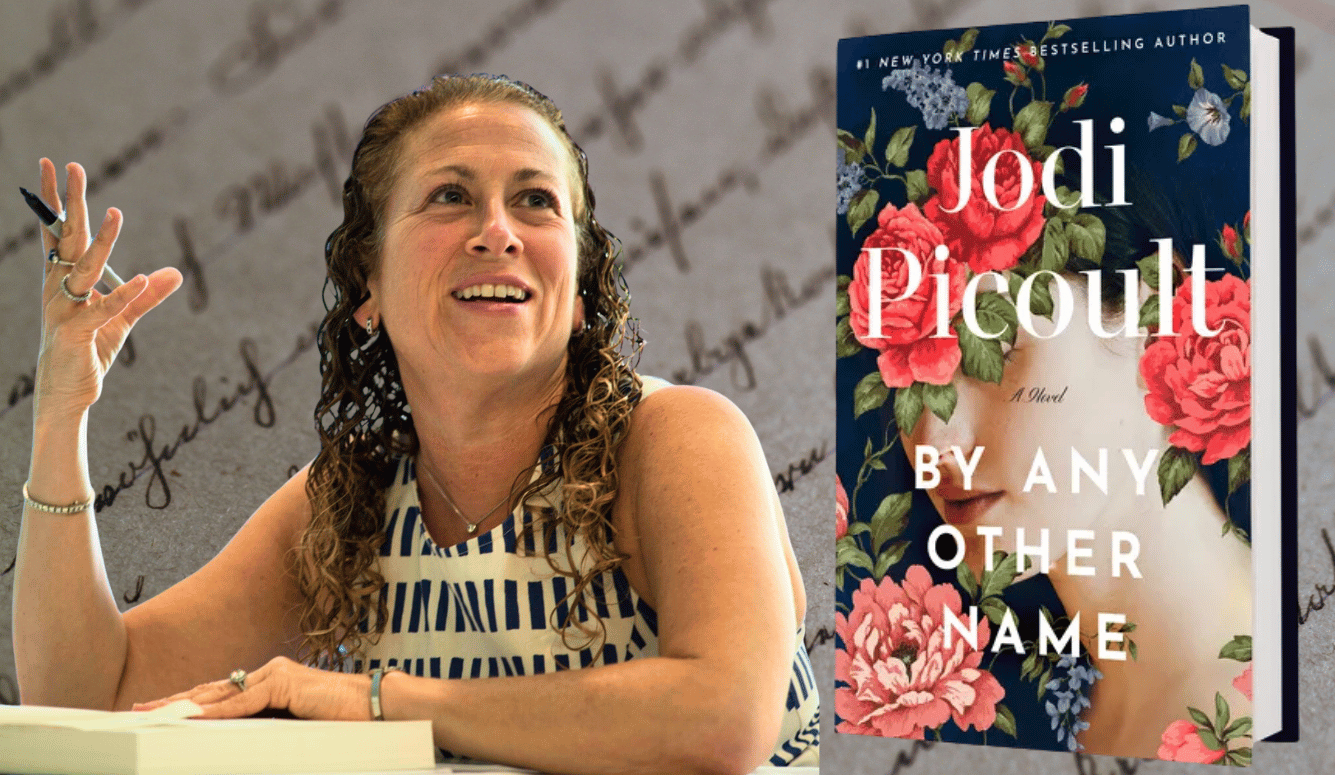 Jodi is a middle aged white woman who is smiling as she talks about her book. She has curly hair. 