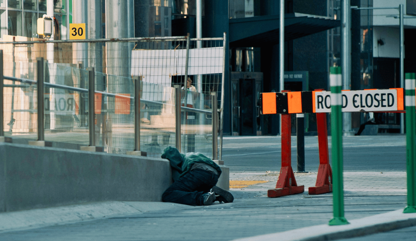 A homeless and drug affected man keeled over. 