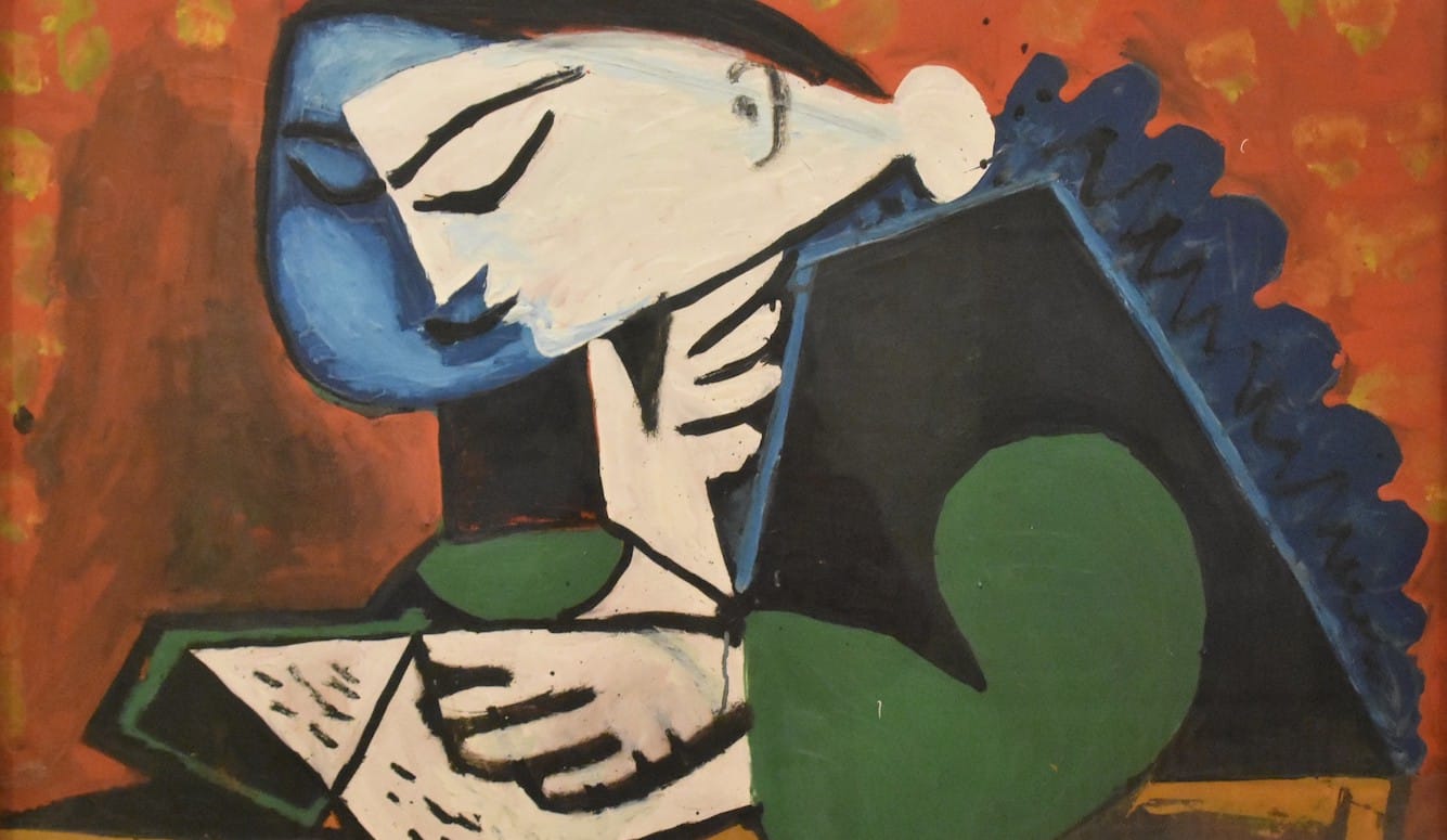 Abstract painting of a woman reading