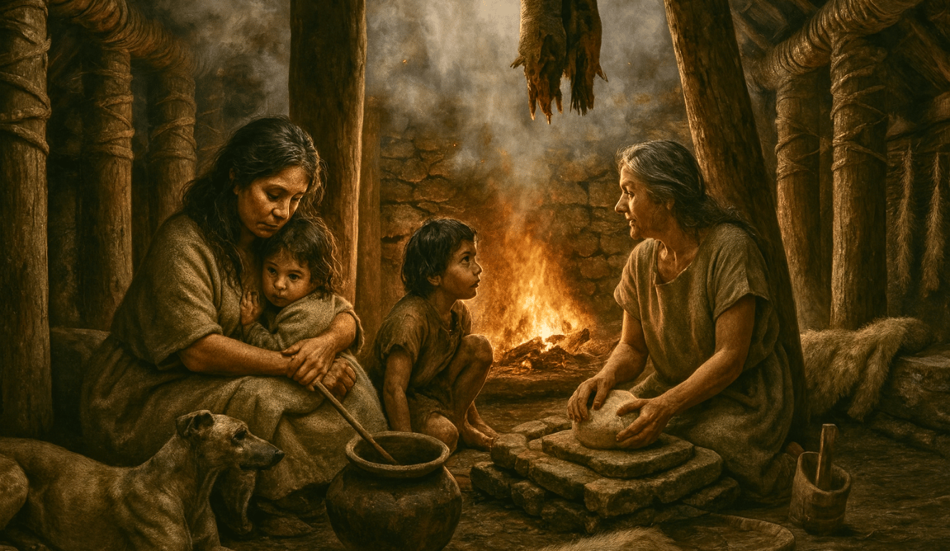 Bronze age family around a fire