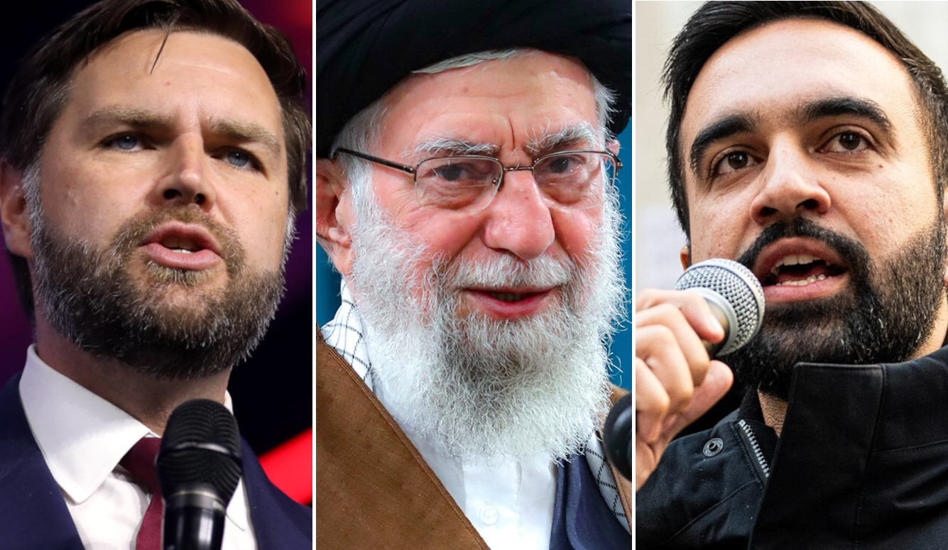 Composite image of JD Vance, Ayatollah Khomeini, Zohran Mamdani, all headshots. 