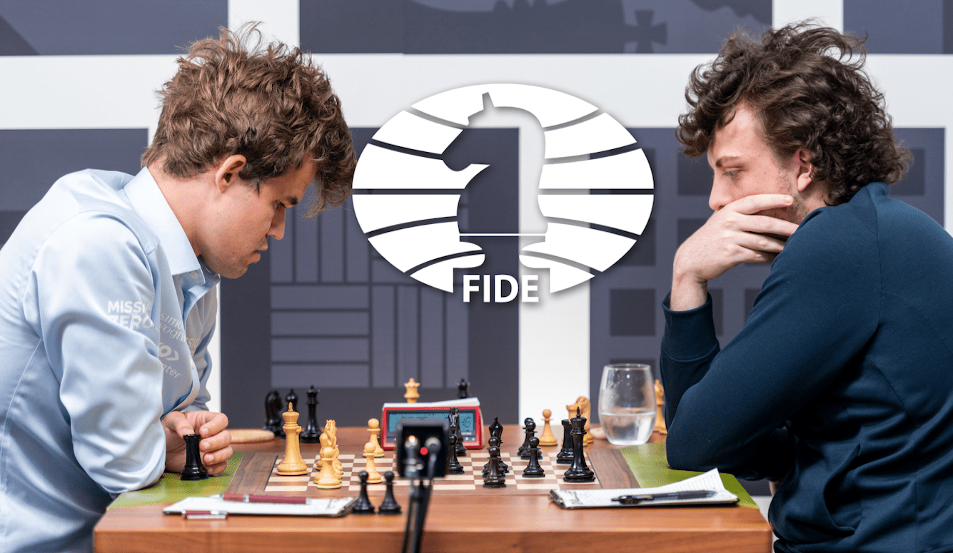 Magnus Carlsen and Hans Niemann during a chess match. 