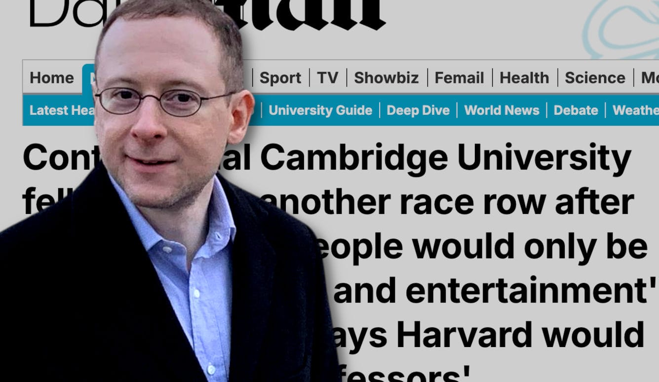 Composite image of Nathan Cofnas in front of an article about him in the Daily Mail. 