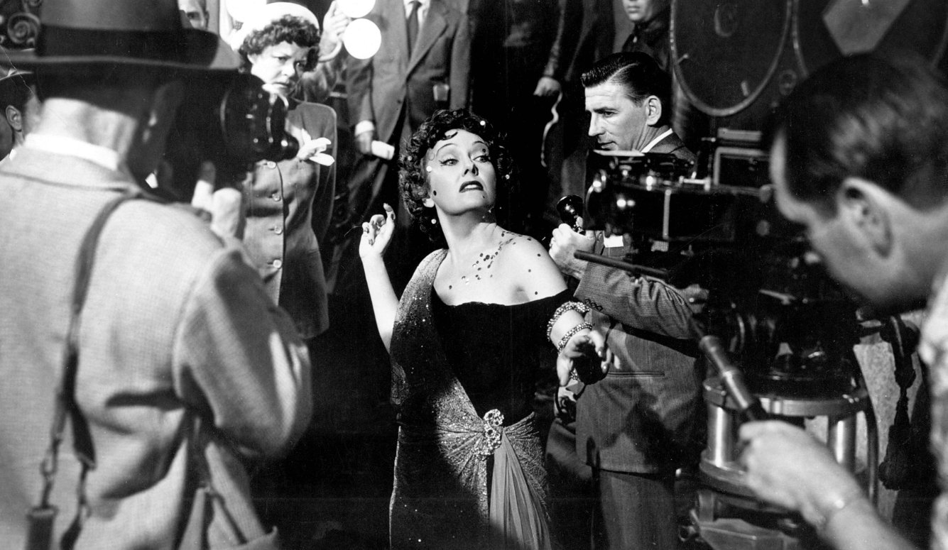 Gloria Swanson in Sunset Boulevard. Black and white photo on set.