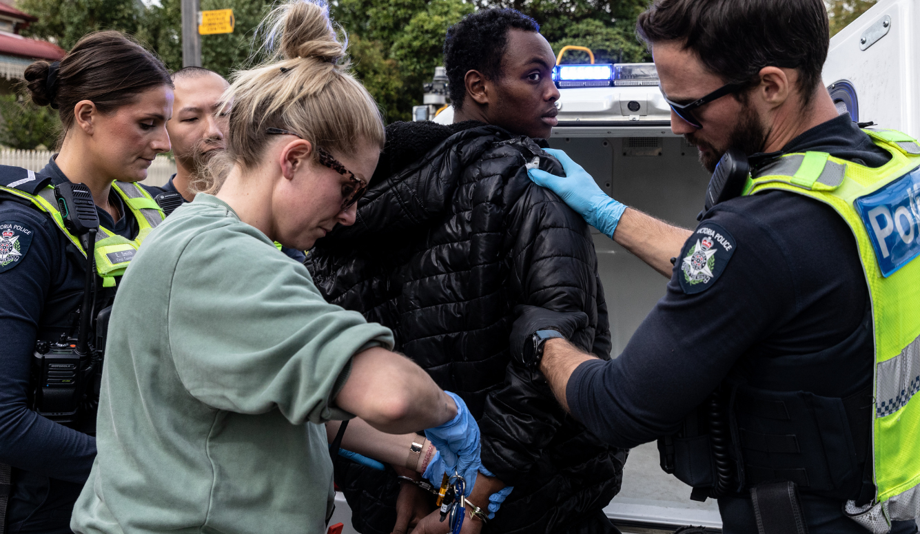 Police detain a suspect after a high-speed car pursuit. 