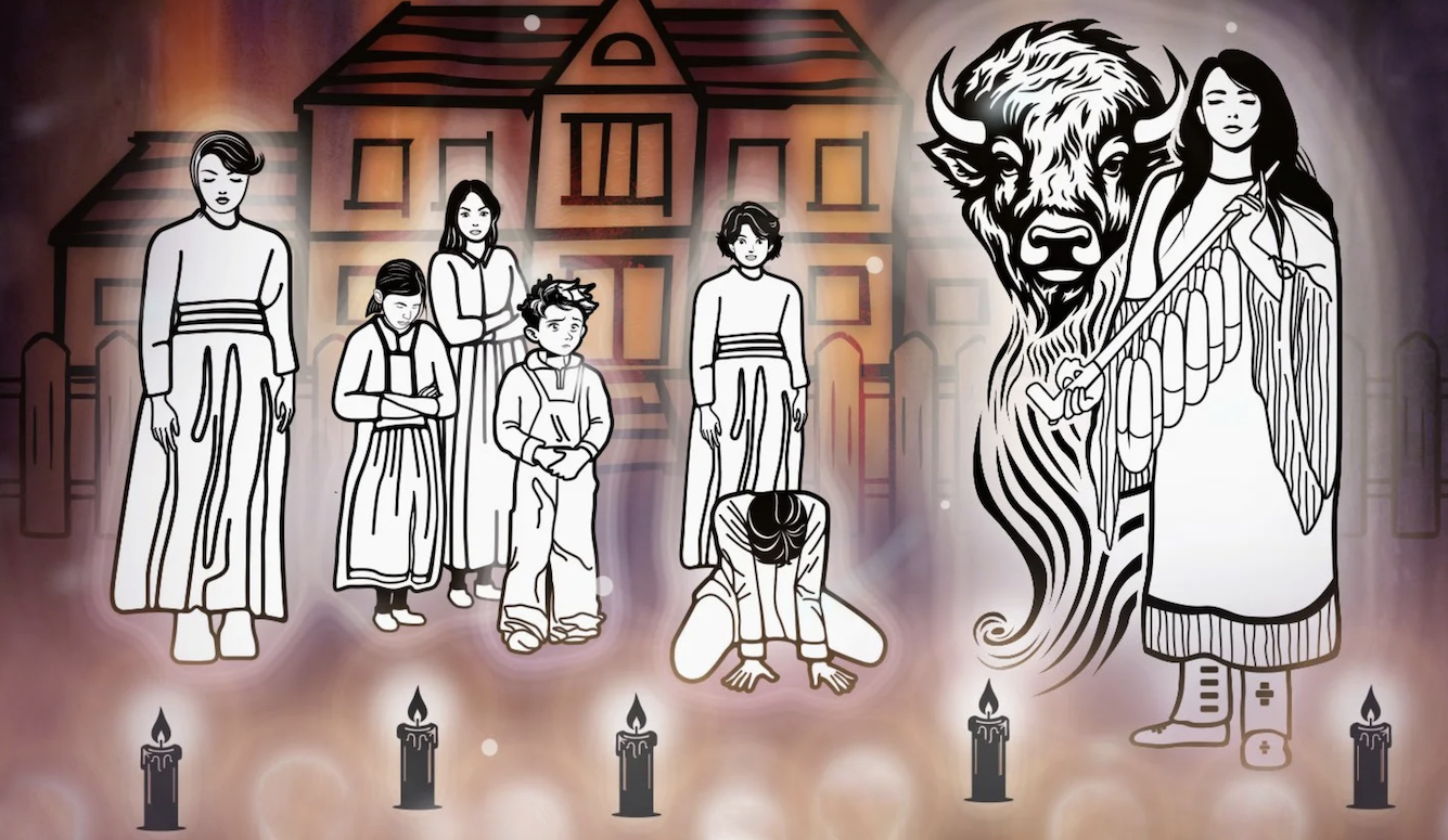 Promotional graphic from the Permanent Peoples’ Tribunal on Missing Indigenous Children and Unmarked Graves, referencing claimed unmarked graves at Canadian residential schools.