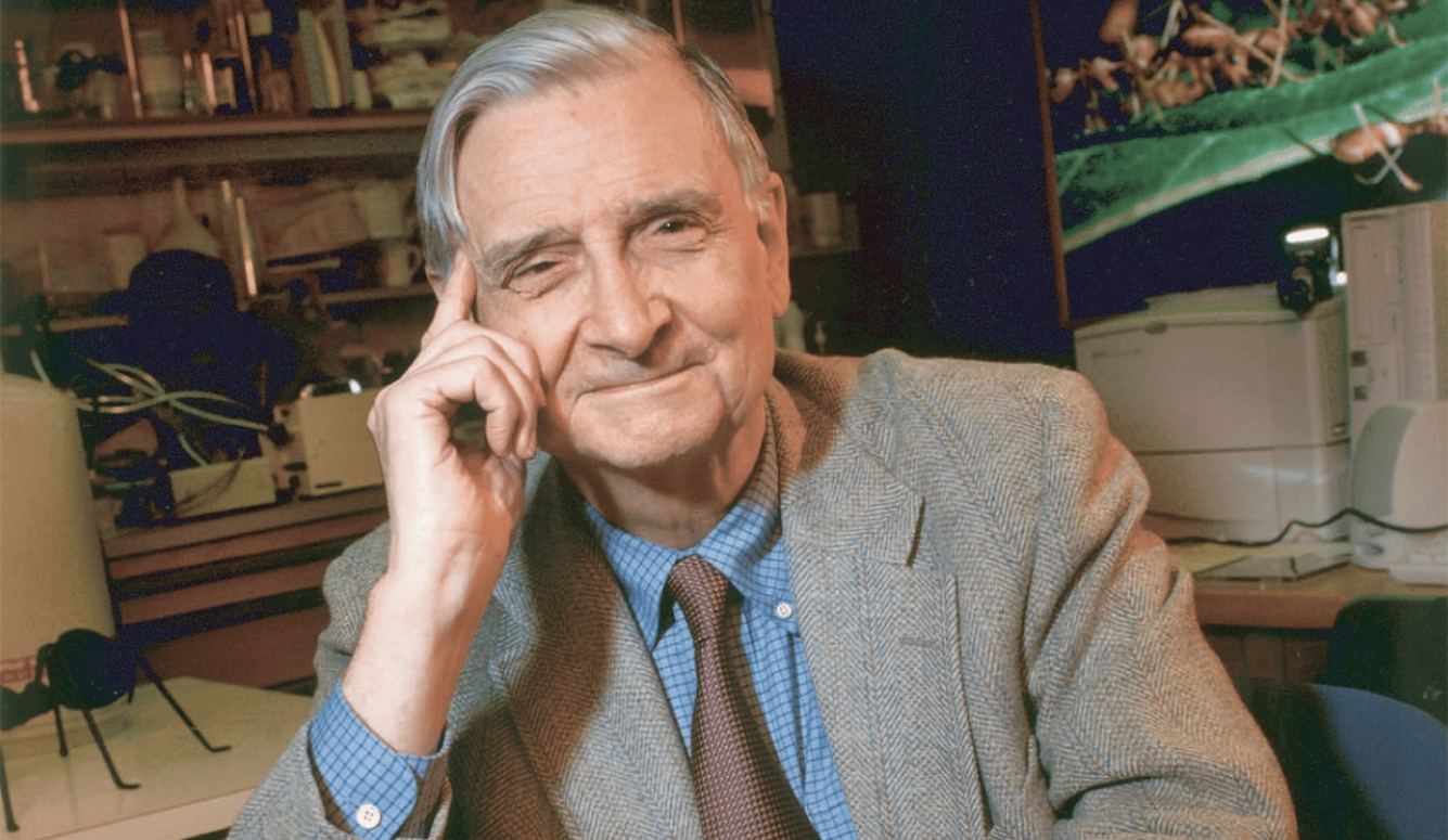 Wilson is an elderly man in suit and tie. He smiles in his office.