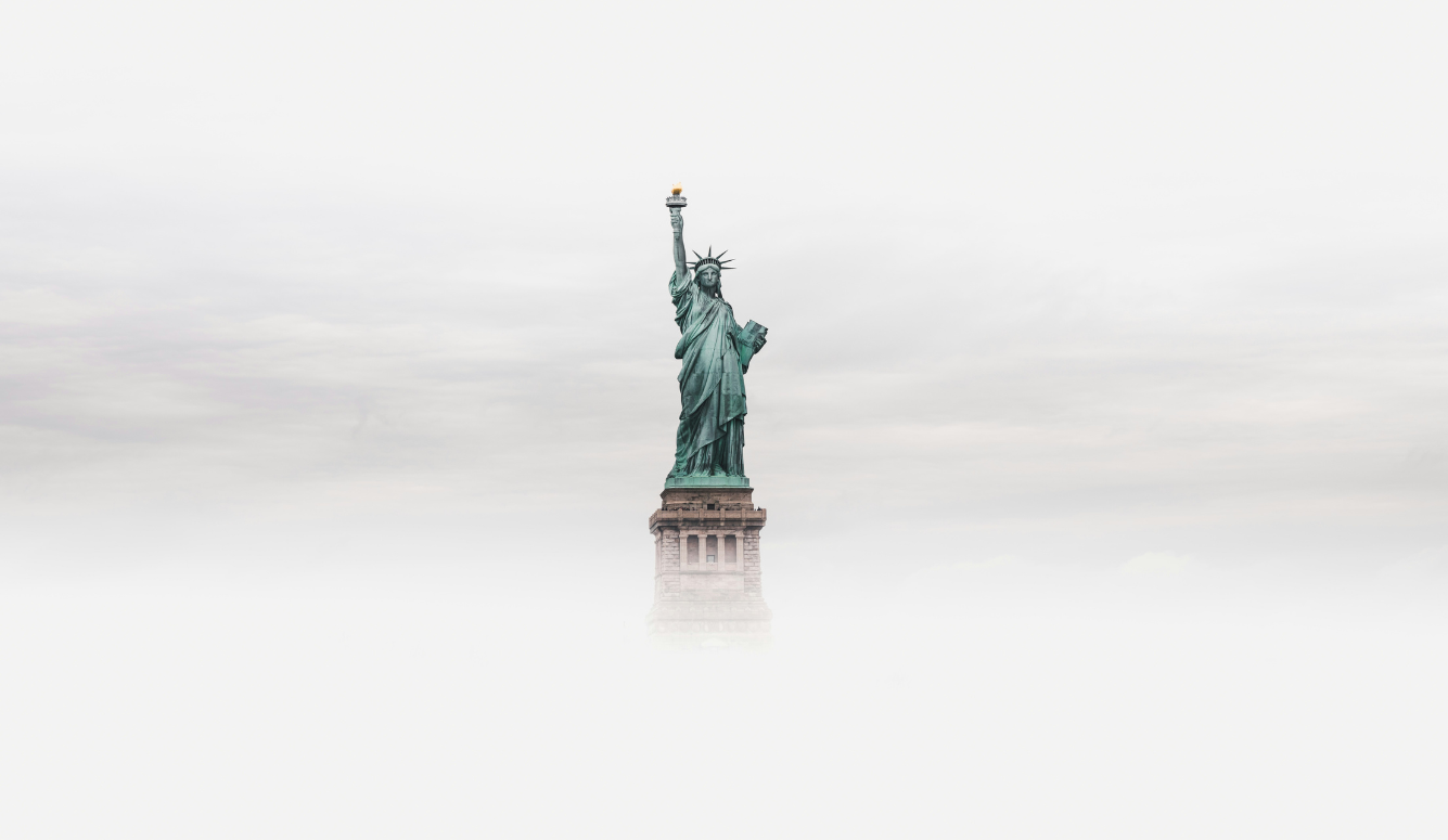 Statue of liberty in the clouds.