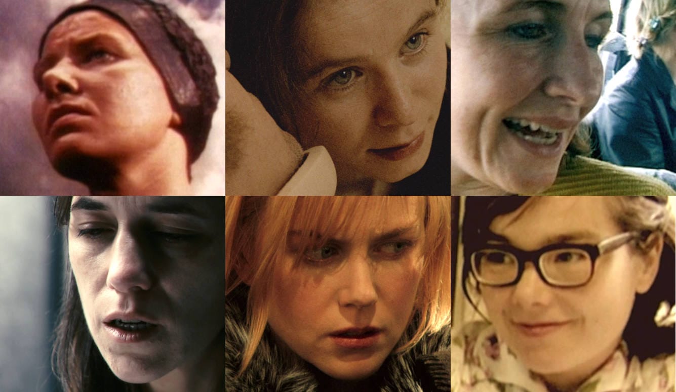 Shots of six leading actresses in the films of Lars von Trier. Clockwise from top left: Kirsten Olesen; Emily Watson; Bodil Jørgensen; Björk; Nicole Kidman; Charlotte Gainsbourg.