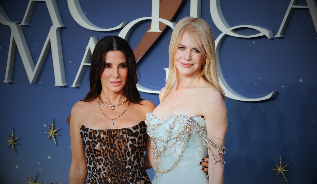 Sandra Bullock and Nicole Kidman pose at the London premiere of Practical Magic 2.