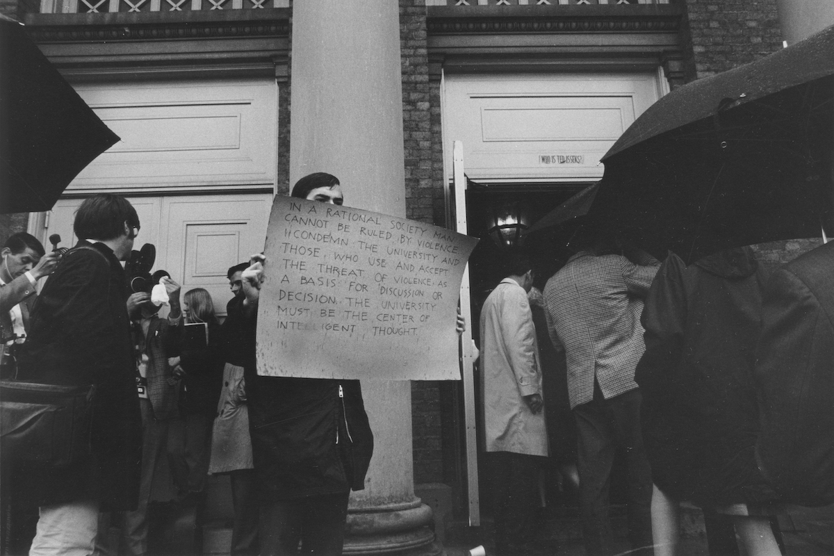 Protester outside Bailey Hall